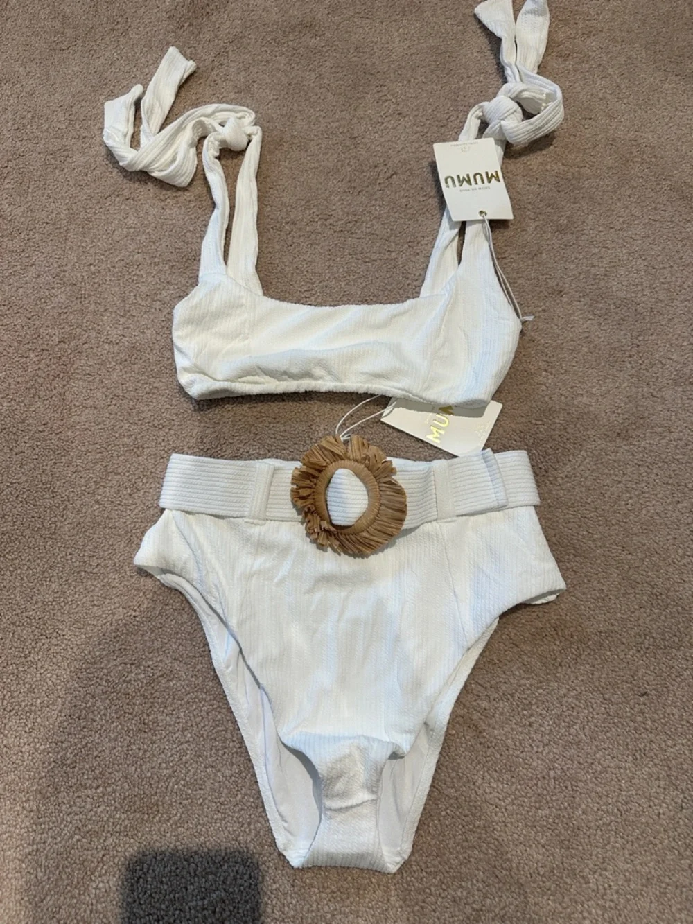 Show Me Your MuMu White Ribbed Tank with Gold Logo - Picture 1 of 7